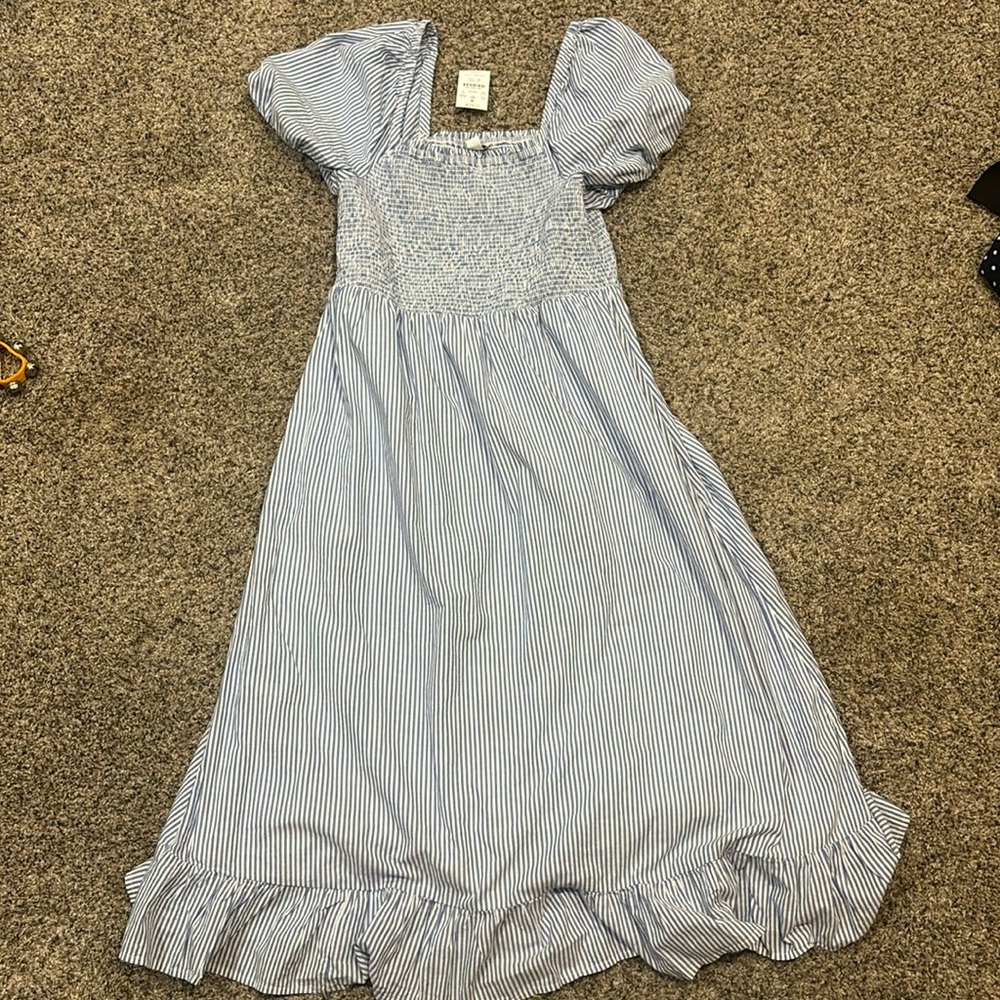 NWT J. Crew blue striped midi dress size S